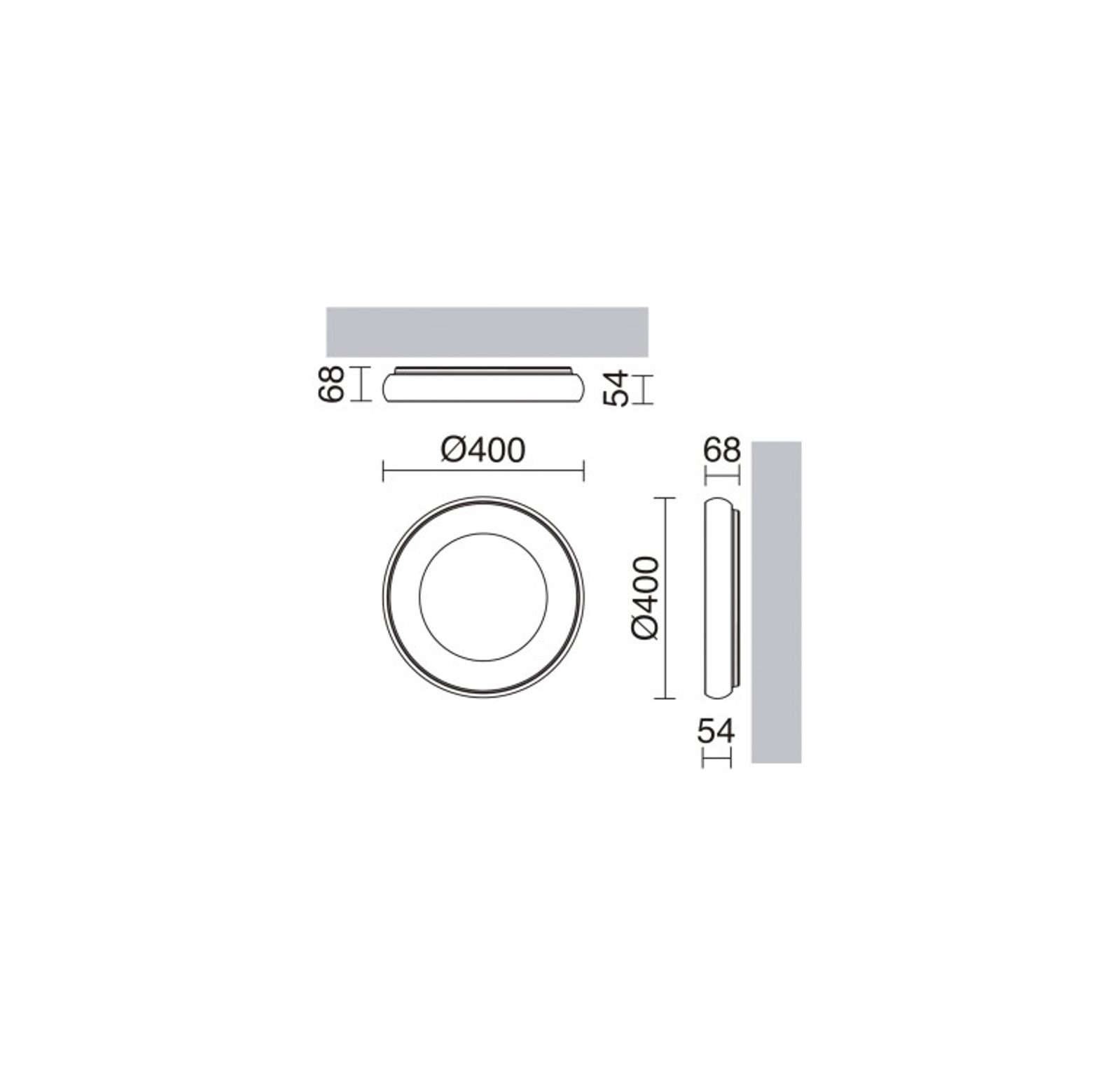 Fred afmetingen 400x68mm voor opbouwmontage op muur en plafond