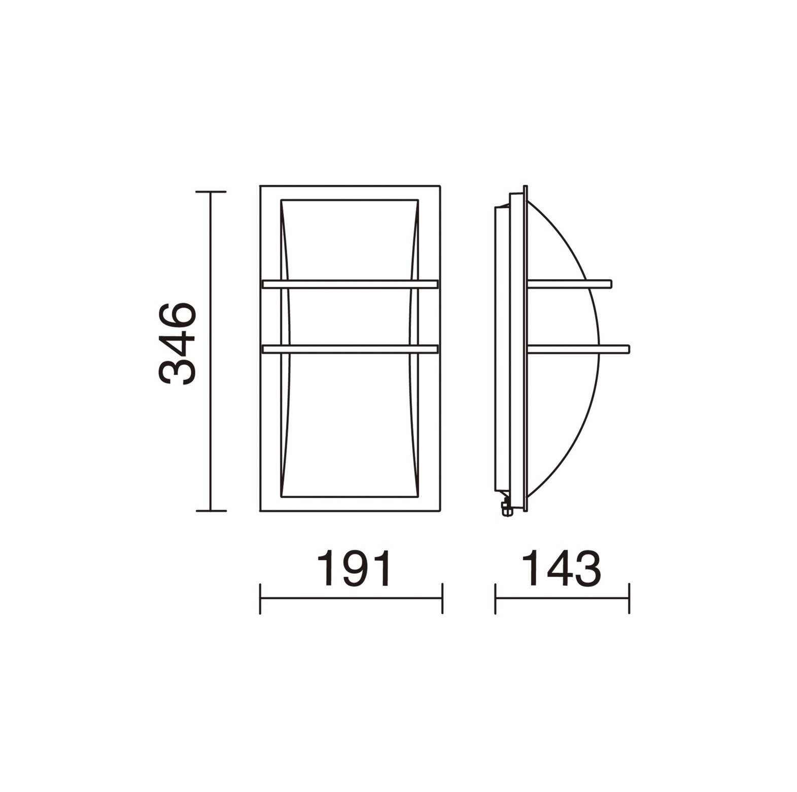 Mito wandlampen serie IP65 afmetingen