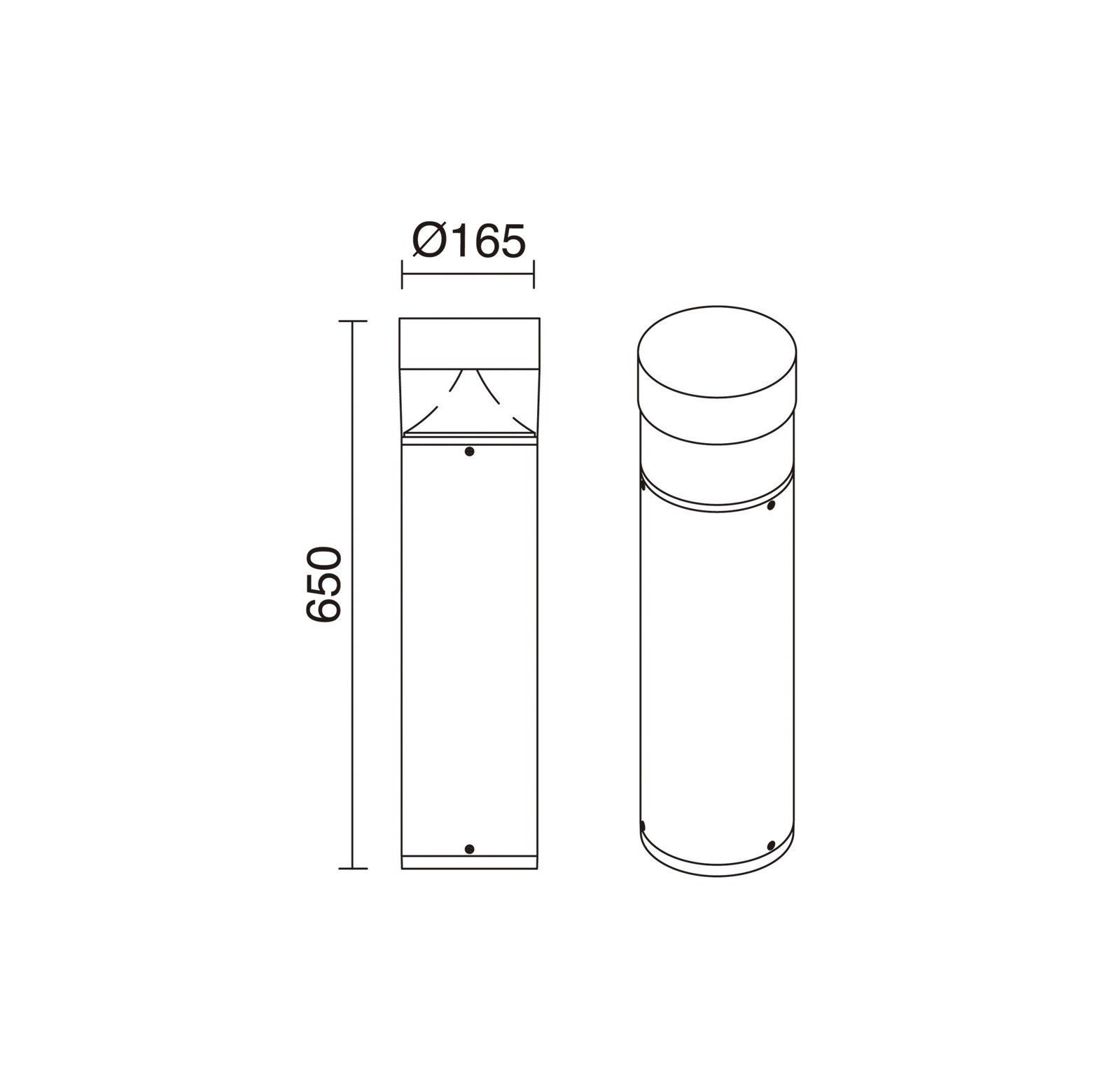 Lichtzuil Bollard Bindella afmetingen tekening